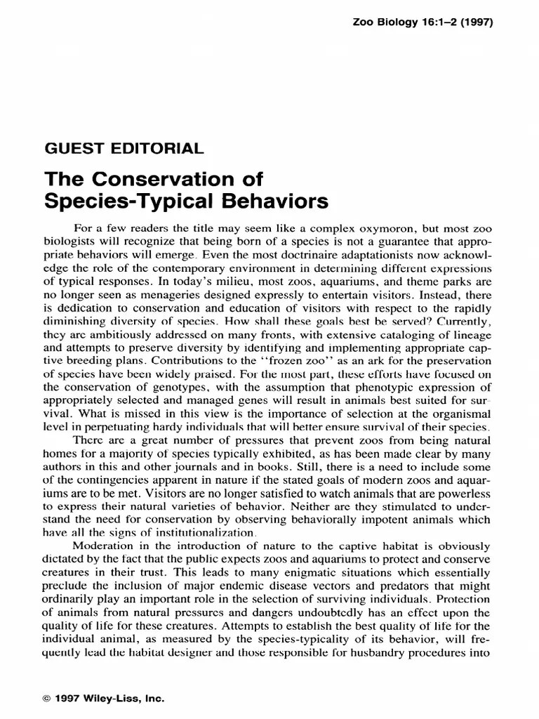Zoo Biology, 16, 1-2. | PDF | Zoo | Conservation Biology