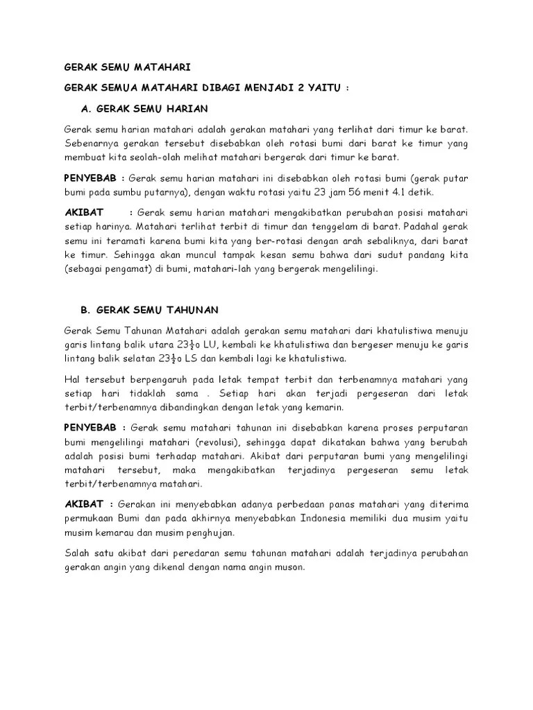 Gerak Semu Matahari Ringkasan | PDF