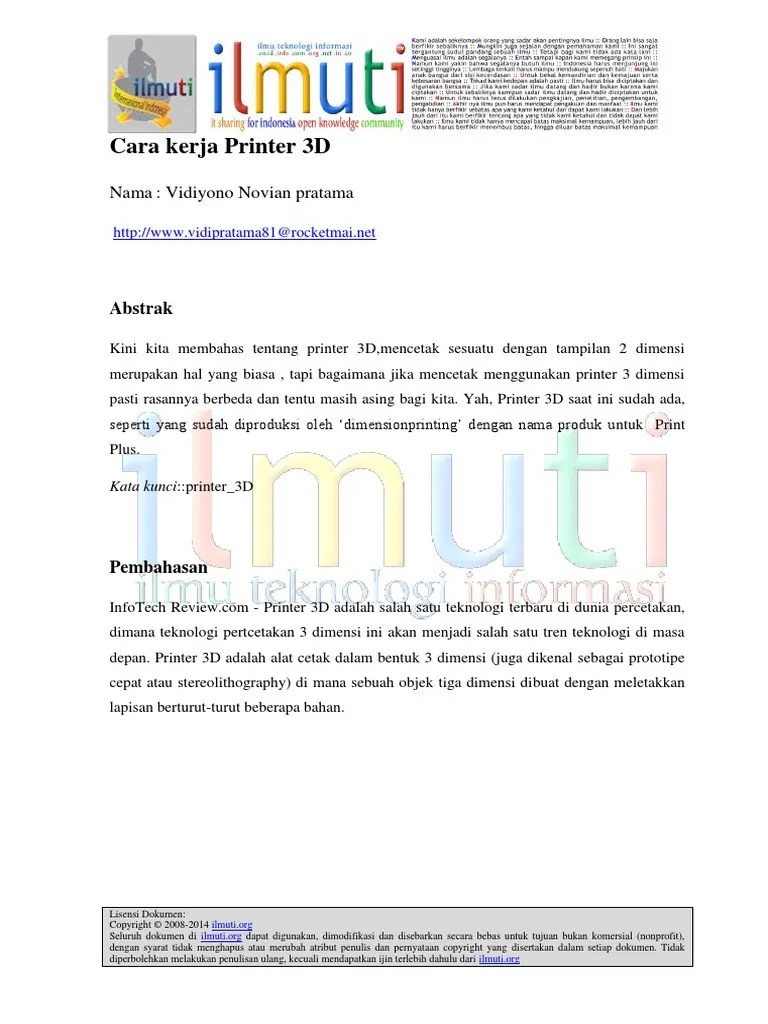 Cara Kerja Printer 3D | PDF