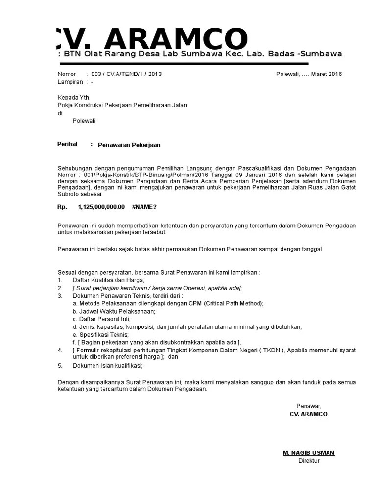 Surat penawaran barang /produk dan harga. Contoh Surat Penawaran