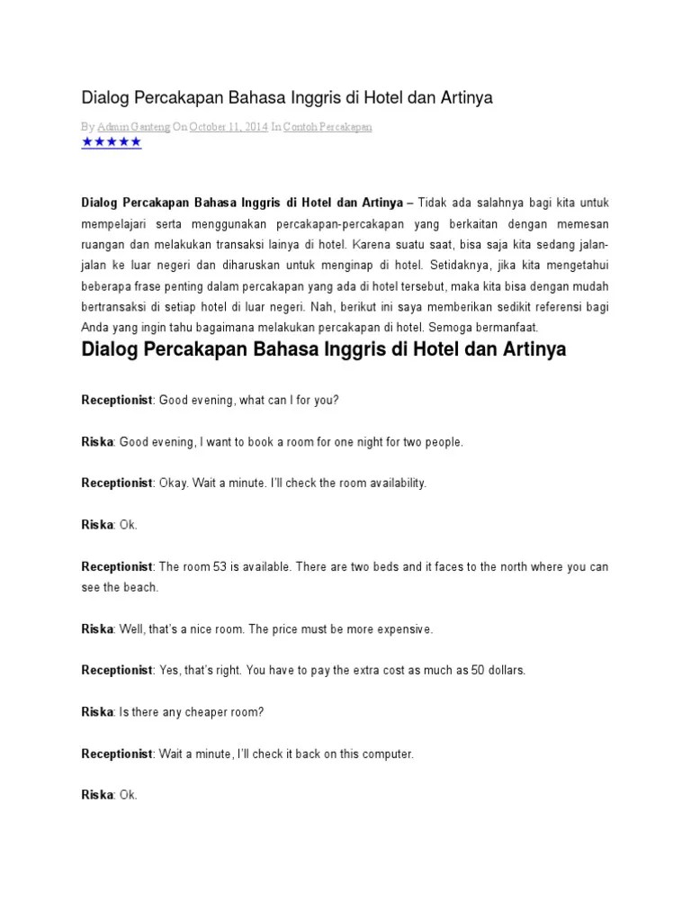 Di dalam situasi, dimana harus memesan ruangan hotel serta check in . English Simulation Hotel Pdf