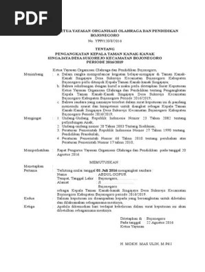 Surat keputusan kepala sekolah tk. Sk Pengangkatan Kepala Tk Pdf