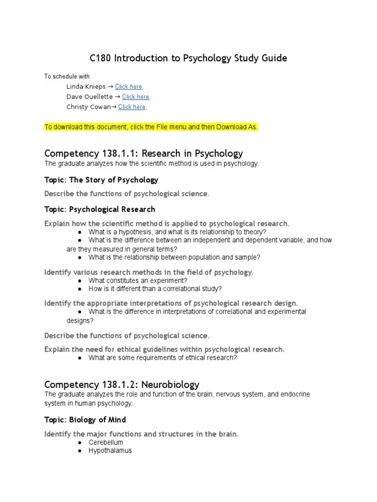Introduction To Psychology Study Guide C180 | PDF | Mental Disorder ...