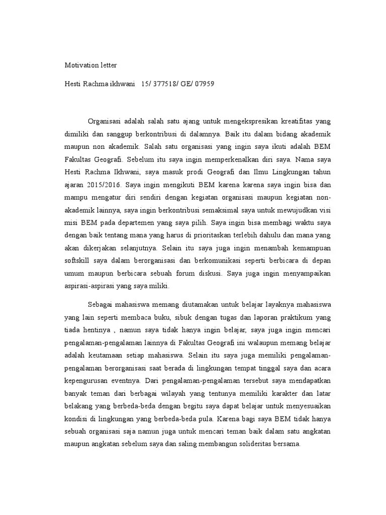 Demikian surat lamaran pekerjaan ini saya buat untuk anda pertimbangkan lebih lanjut. Contoh Motivation Letter Untuk Beasiswa Magang Seleksi Volunteer Dll