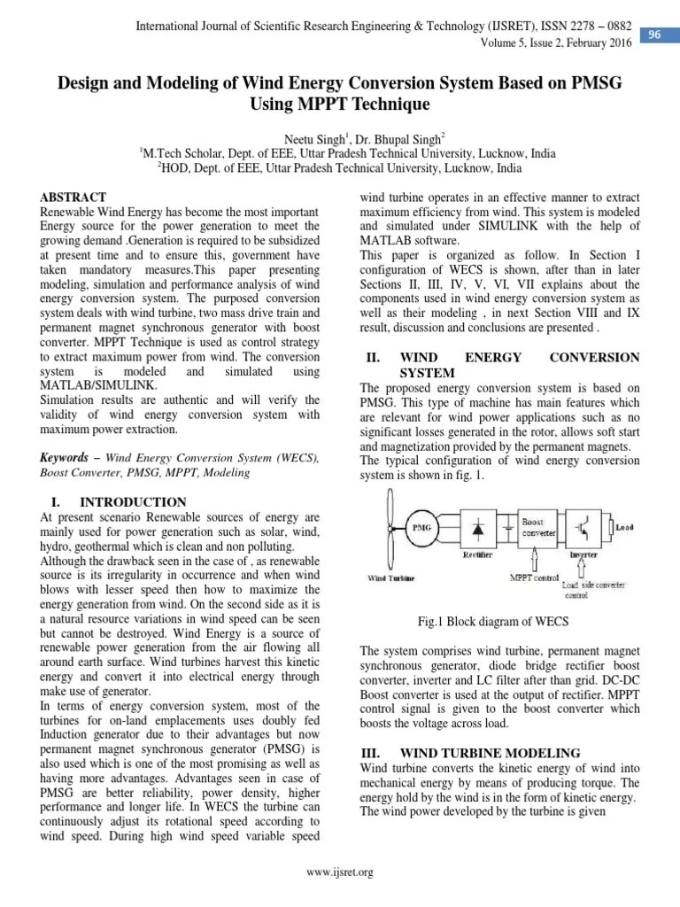 Design And Modeling Of Wind Energy Conversion System Based On PMSG Using MPPT Technique | PDF ...