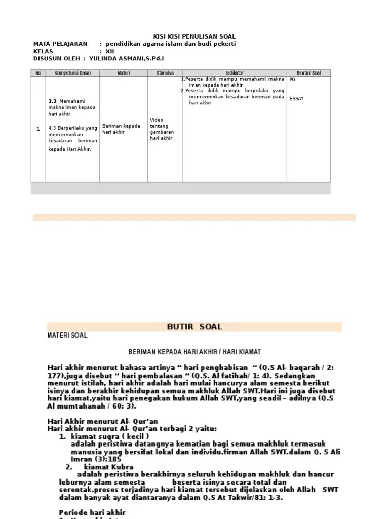 Contoh Soal Hots Pai Sd Kurikulum 2013 Berbagi Contoh Soal 2020-2021 KISI KISI PAS PAI KELAS 7 TP.