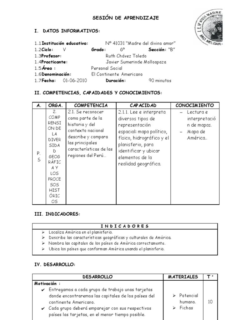 SESIÓN DE APRENDIZAJE Continente Americano | PDF | Américas | América Del Sur