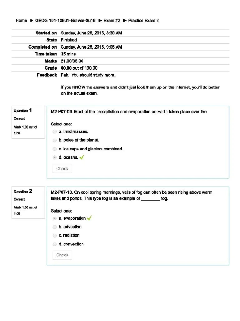 GEO 101 Practice Exam 2 | PDF | Subtropics | Cloud