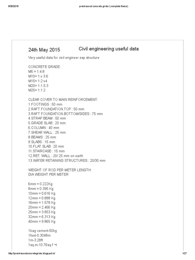 Prestressed Concrete Girder (Complete Thesis) | PDF | Prestressed ...