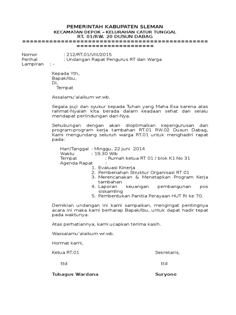 Contoh Surat Undangan Rapat Pertemuan Ibu Pkk Sederhana Pertemuan 
