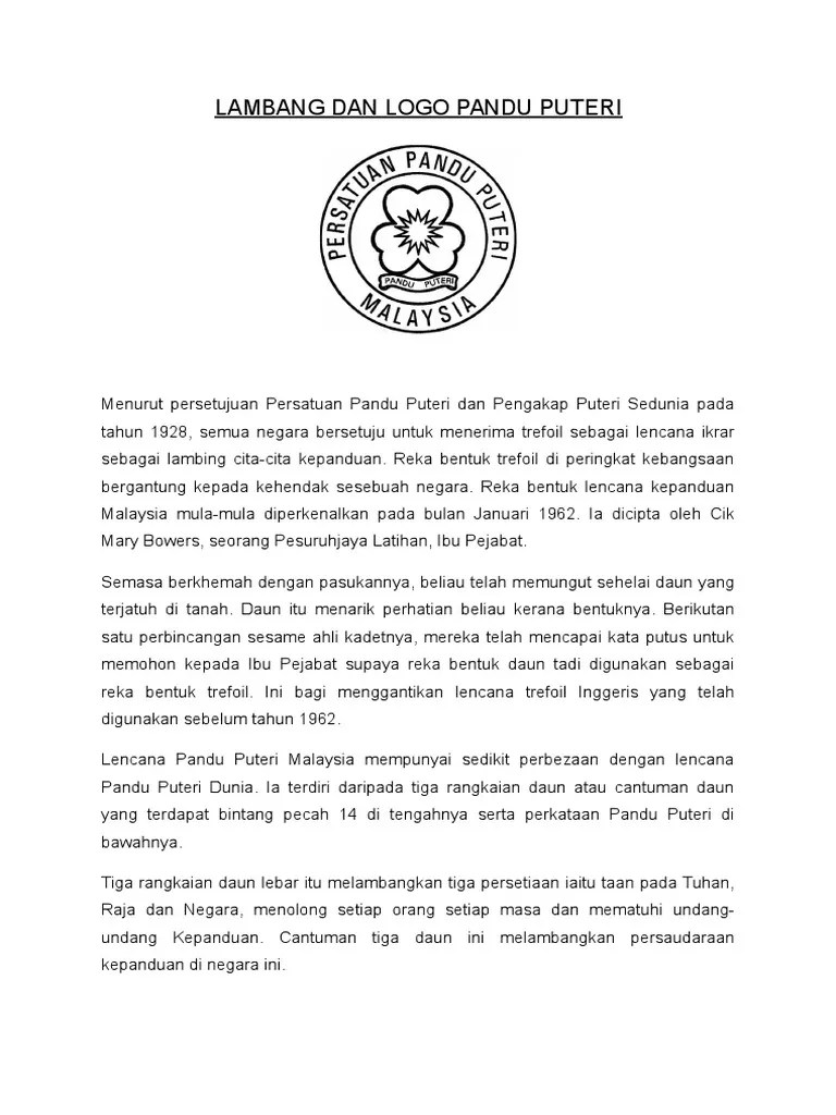 Pandu puteri bermula di kuala lumpur pada tahun . Lambang Dan Logo Pandu Puteri Pdf
