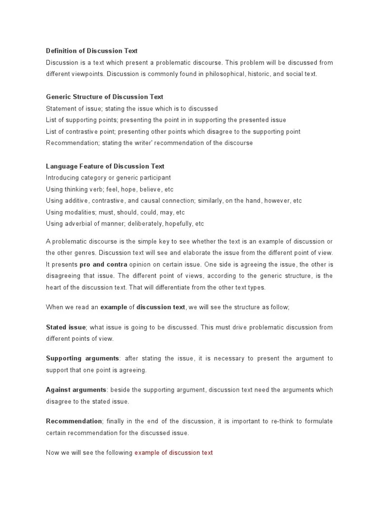 By pustaka bahasa inggrisposted on january 5, 2019 august 7, . Definition Of Discussion Text Argument Test Assessment