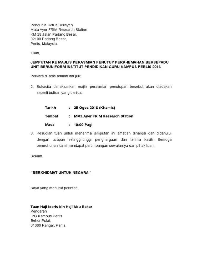 Contoh surat jemputan penceramah seminar via contohxsurat.co. contoh surat jemputan perasmian penutupan perkhemahan