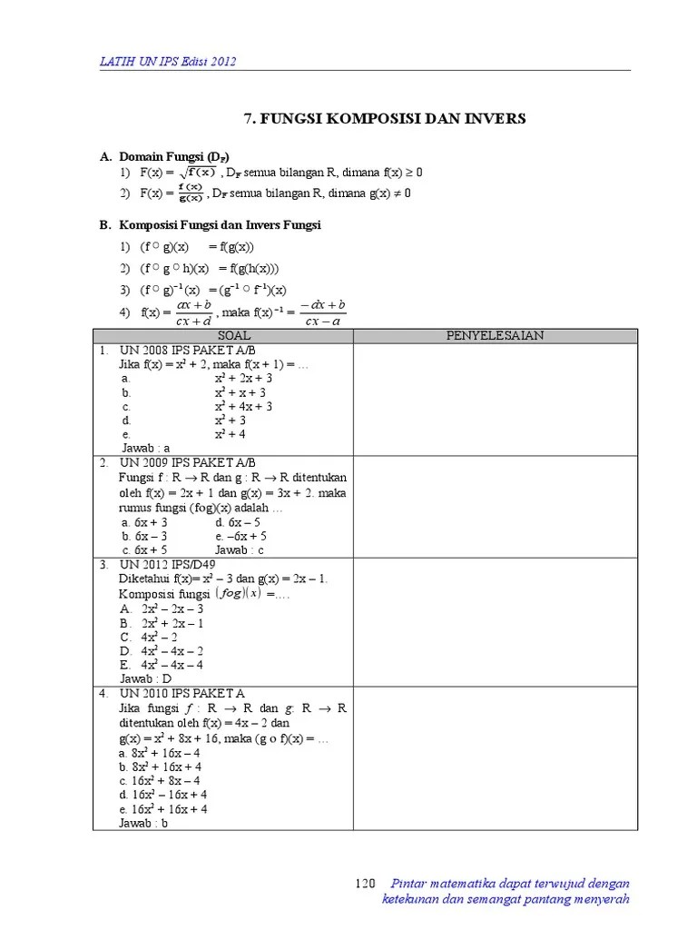 Maka untuk semua nilai x, f(x) akan selalu bernilai sama yaitu 3. Fungsi Komposisi Dan Invers Pdf