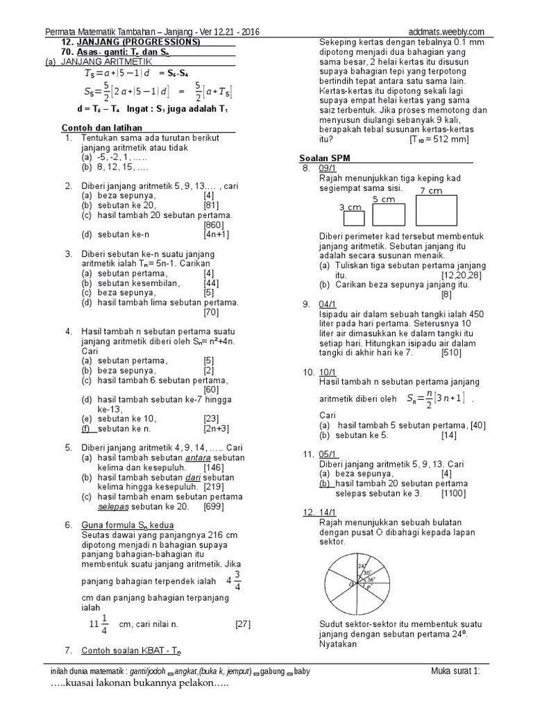 Formula Janjang Aritmetik - 1 1 Janjang Aritmetik By Norsushila Othman Issuu