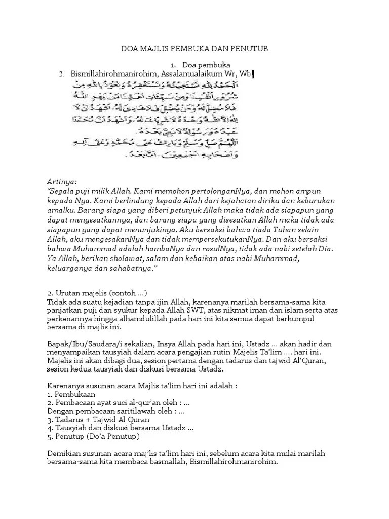 Doa Majlis Pembuka Dan Penutub Ta&rsquo;Lim | PDF