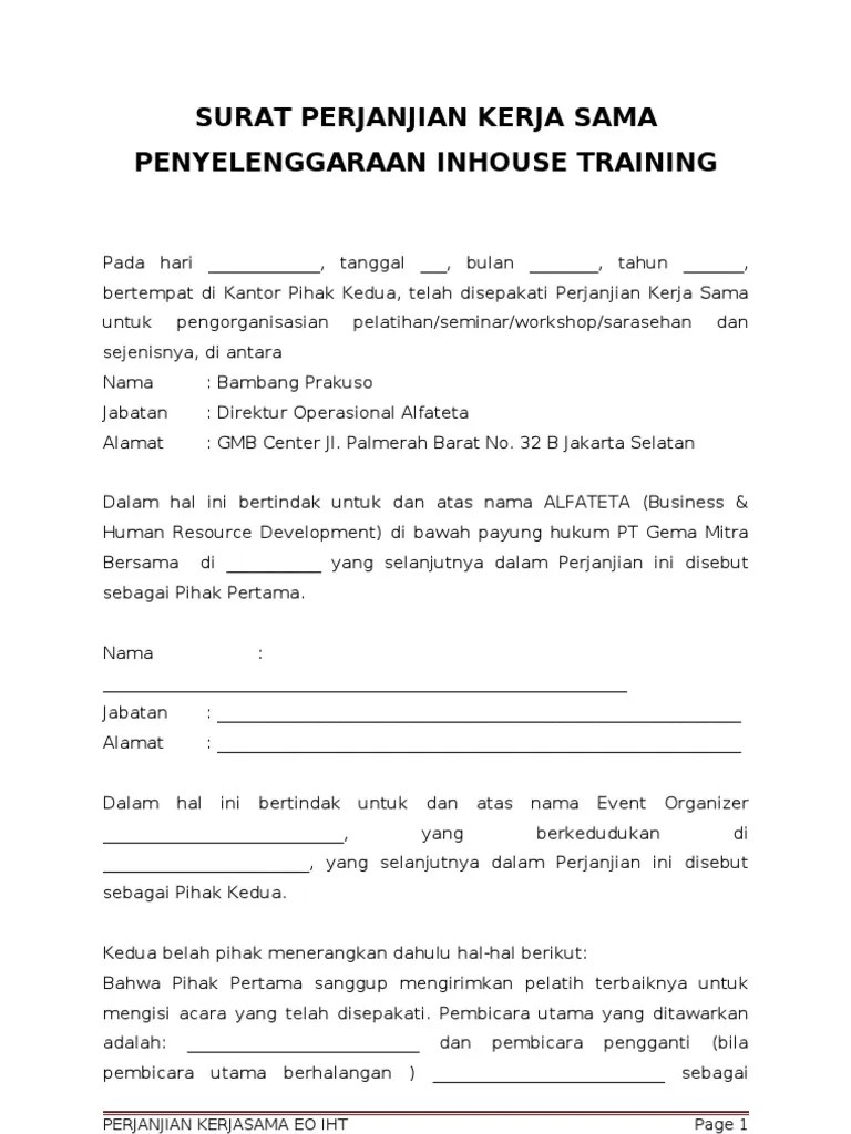 The letter of appointment adalah salah satu jenis . Contoh Surat Perjanjian Bahasa Inggris Contoh Surat