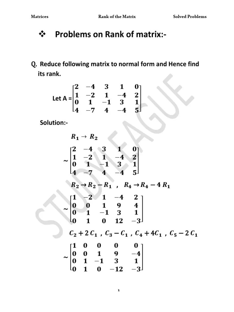 2.1problems On Rank Of Matrix | PDF | Operator Theory | Matrix (Mathematics)