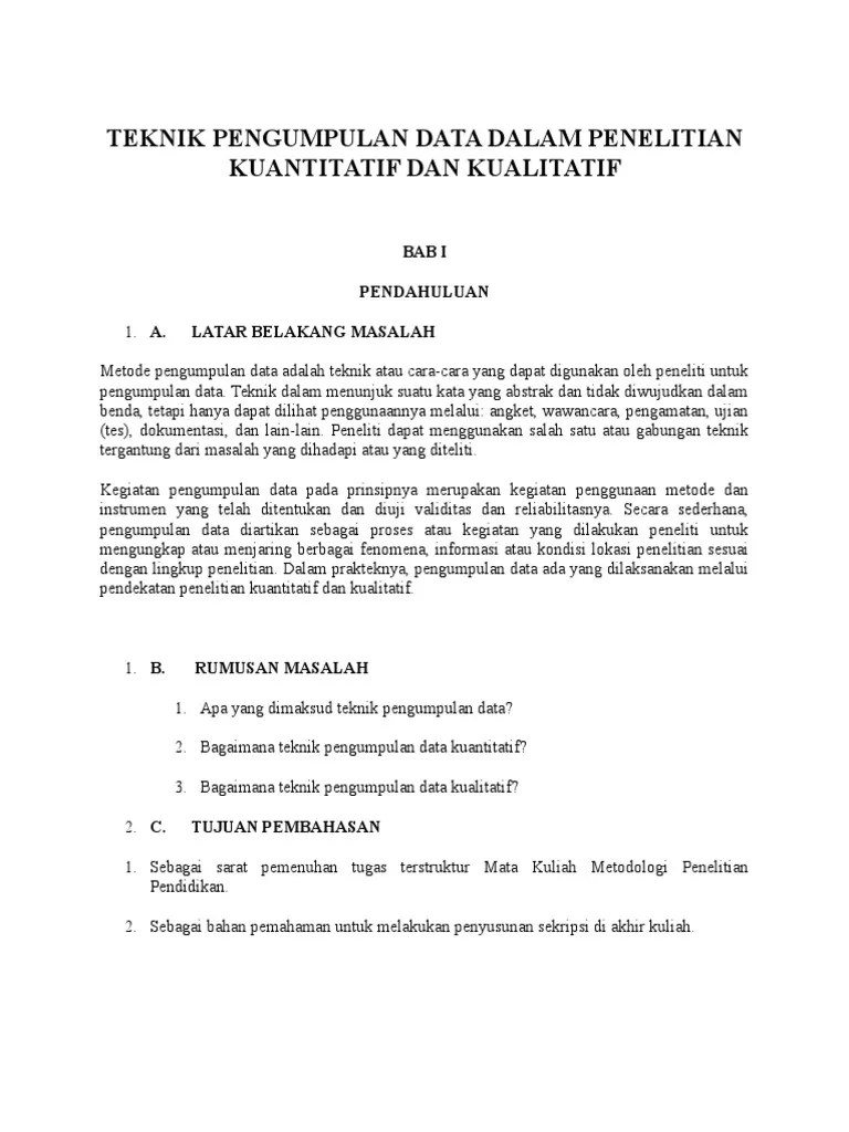 Teknik Pengumpulan Data Dalam Penelitian Kuantitatif Dan Kualitatif | PDF