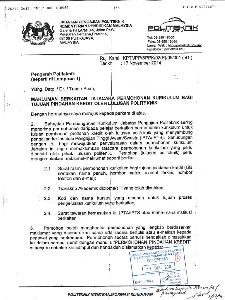 Pos barang dengan pos ekspres panduan perkhidmatan pos malaysia chef hairul hissam. Surat Tatacara Mohon Kurikulum Untuk Pindah Kredit Pdf