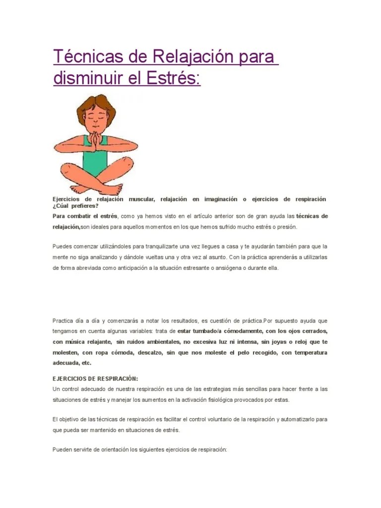 Técnicas De Relajación Para Disminuir El Estrés | PDF | Respiración | Estrés (biología)
