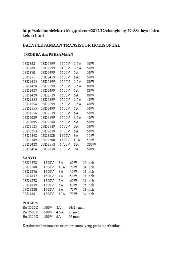 Data Persamaan Transistor Horisontal Docx