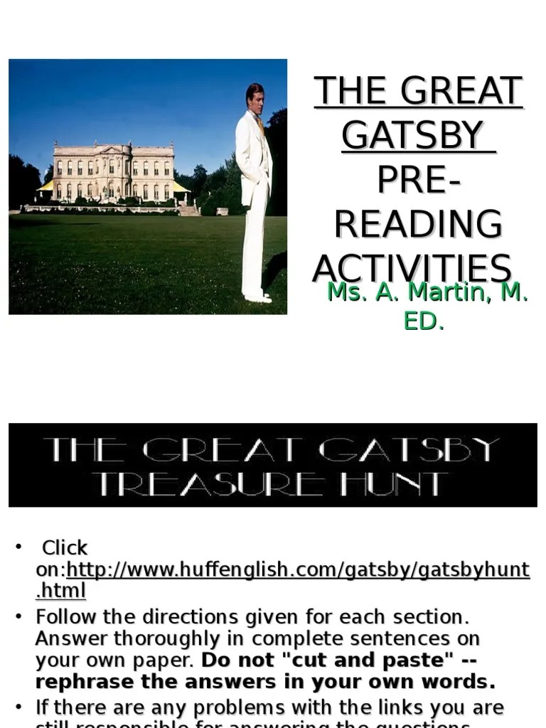 The great gatsby pre reading activity
