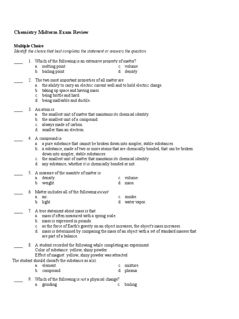 Chemistry Midterm Exam Review | PDF | Ionic Bonding | Chemical Bond