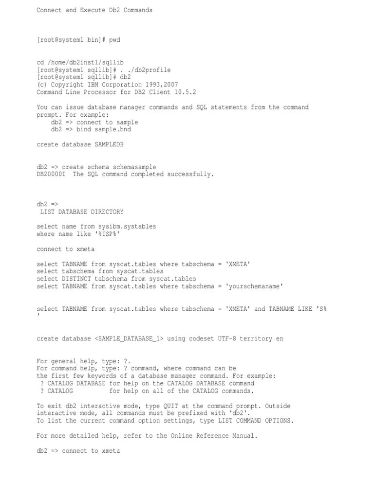 Connect And Execute DB2 Command | PDF | Sql | Databases