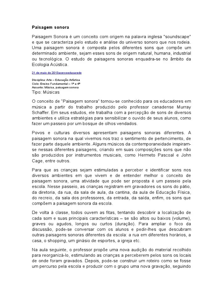Paisagem Sonora | PDF | Som | Paisagem