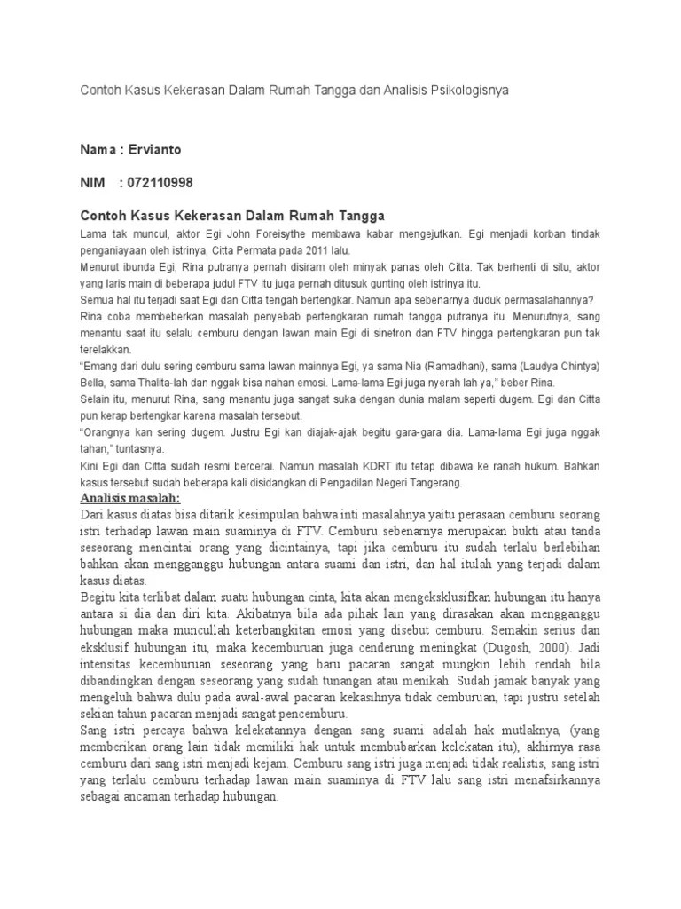 Contoh Kasus Kekerasan Dalam Rumah Tangga Dan Analisis Psikologisnya | PDF