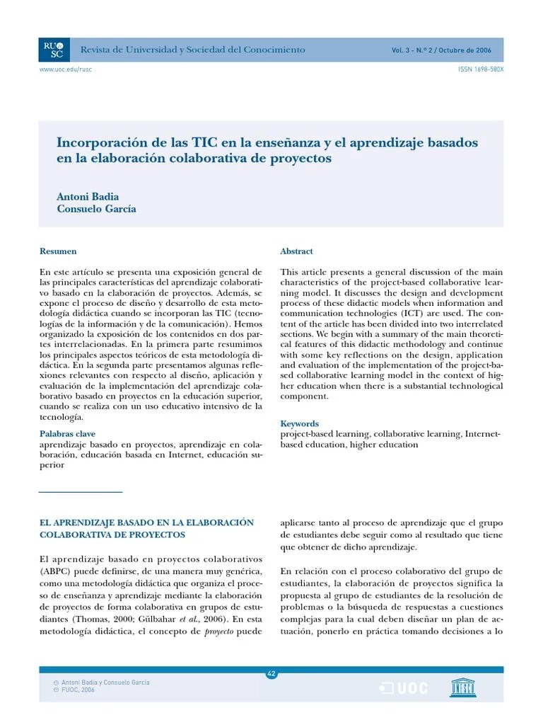 Incorporación De Las TIC En La Enseñanza Y El Aprendizaje Basados En La ...