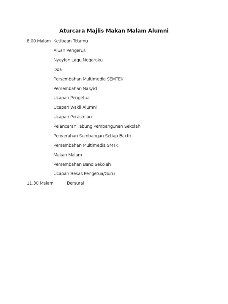 Temukan segala kebutuhan produk kesehatan. 5. Aturcara Majlis Makan Malam Alumni