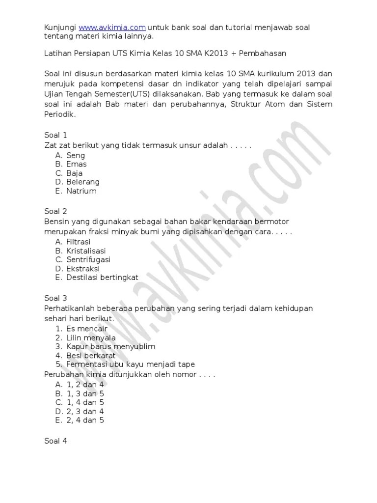 Senyawa berikut yang merupakan asam. Soal Pat Kimia Kelas 10 Semester 2 Pdf