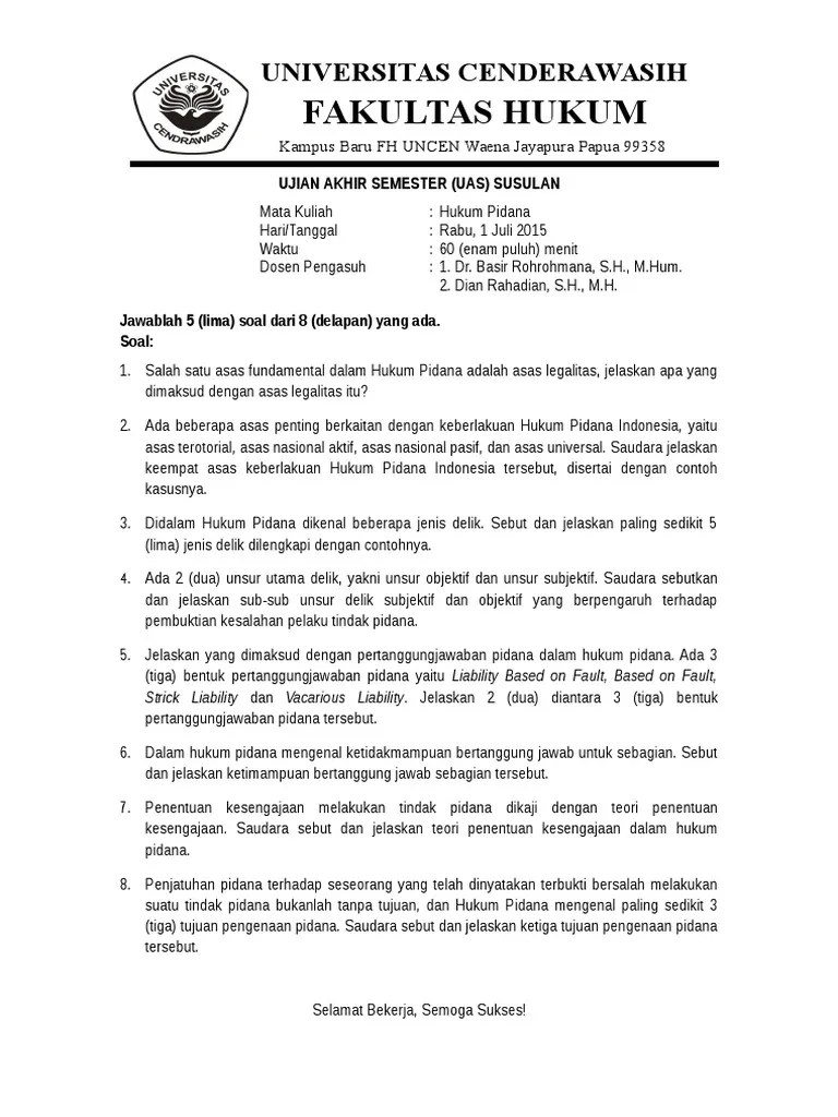 Lihat Contoh Soal Hukum Pidana [Terlengkap] 