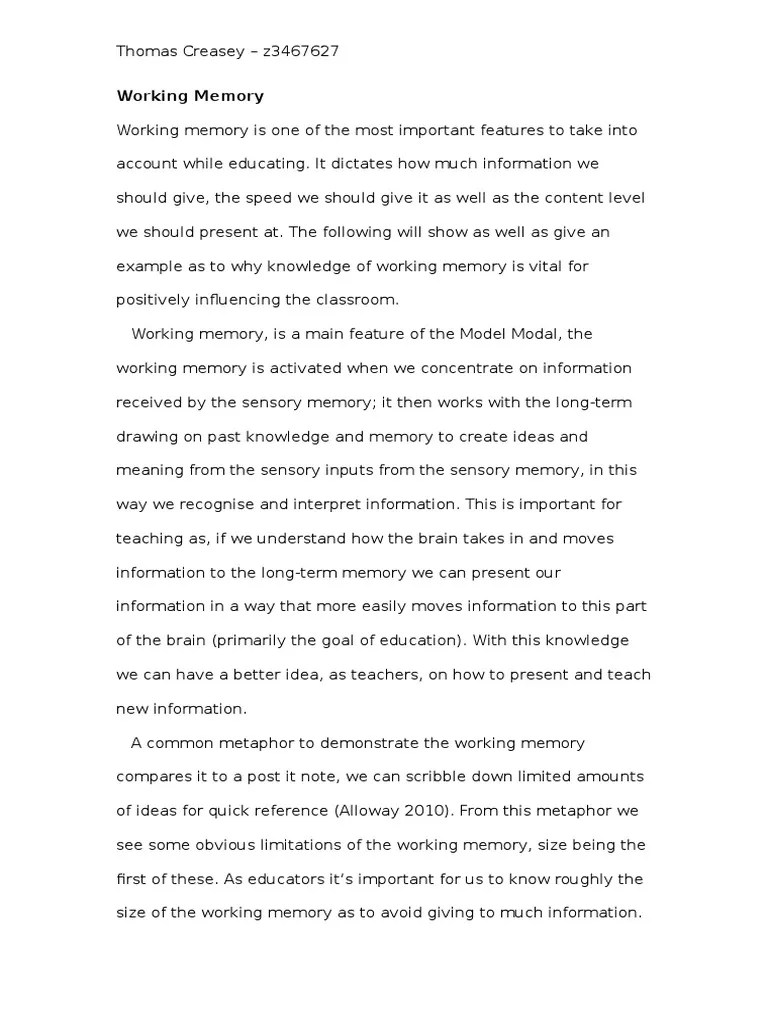 Working Memory | PDF | Schema (Psychology) | Working Memory