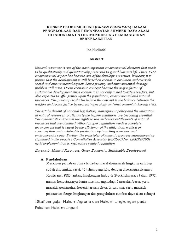 Konsep Ekonomi Hijau (Green Economic) Dalam Pengelolaan Dan Pemanfaatan Sumber Daya Alam Di ...