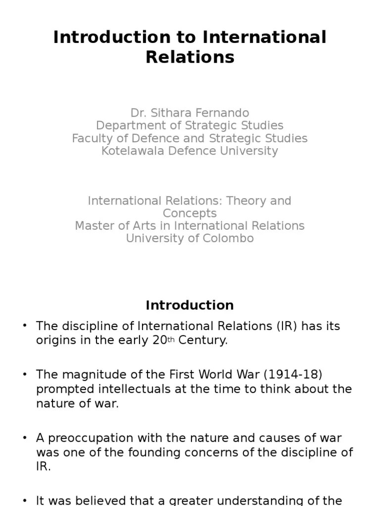 Introduction To International Relations | PDF | International Relations | Sovereign State