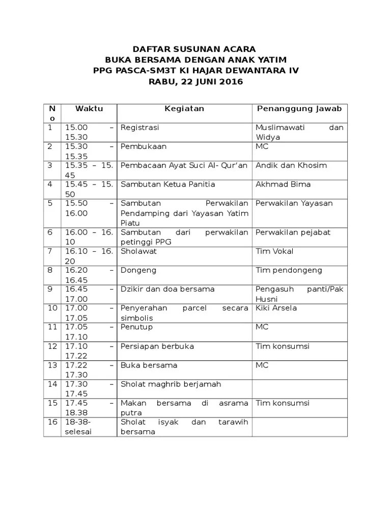 Jadwal Susunan Acara Published 