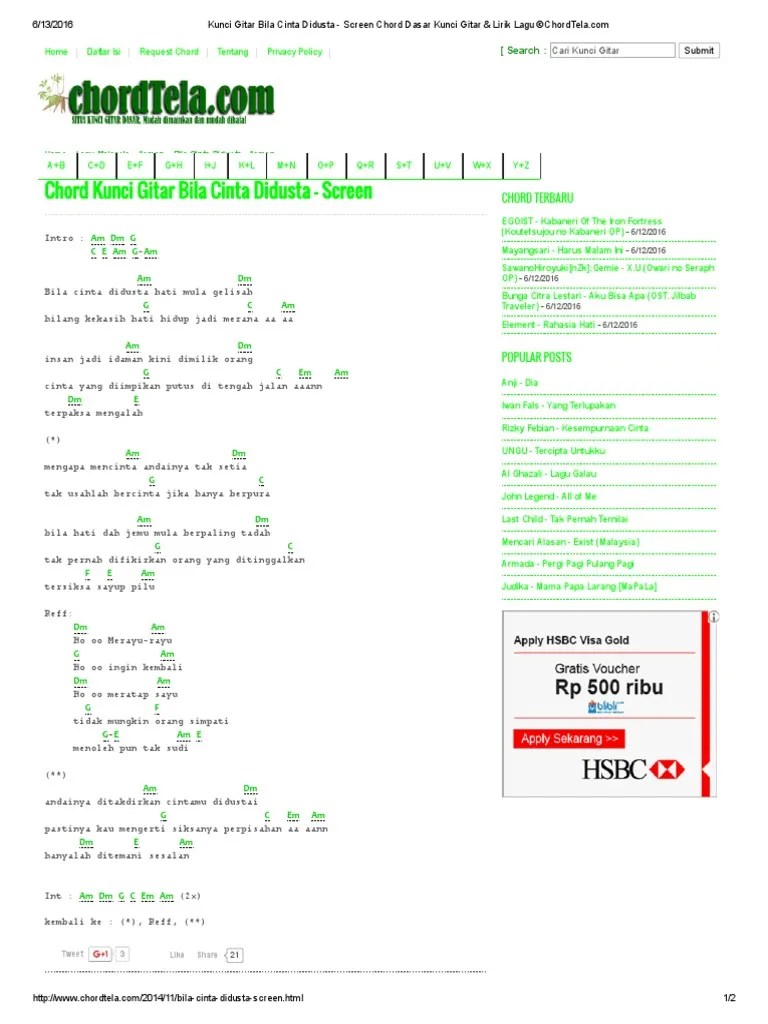 Chordify is your #1 platform for chords. Lirik Dan Chord Screen Bila Cinta Didusta Wallpaper