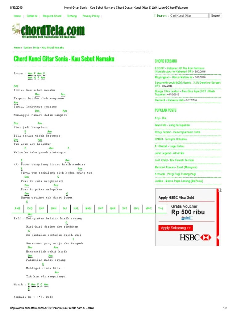 Check the best collection of kunci gitar lagu once chordtela for . Lirik Lagu Sonia Cinta Putih