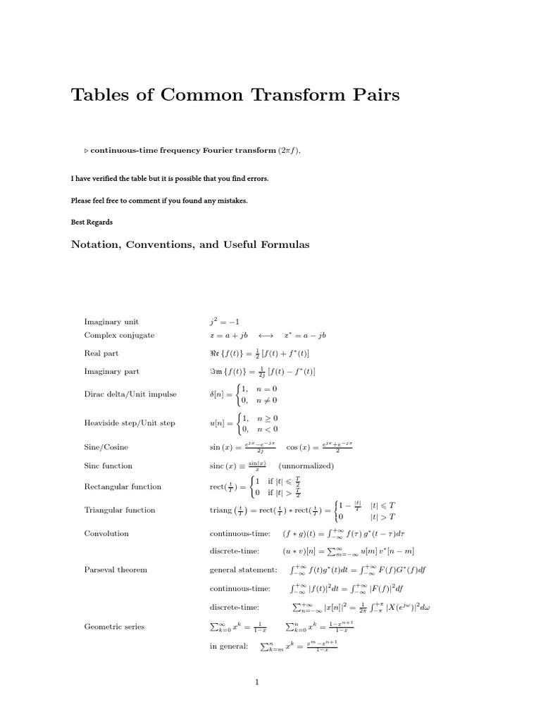 Fourier Transform Table | PDF