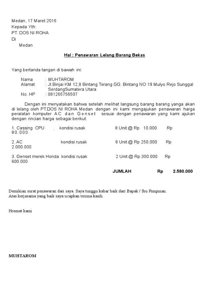 Surat Kuasa Pengambilan Risalah Lelang - Surat Penawaran Lelang 3