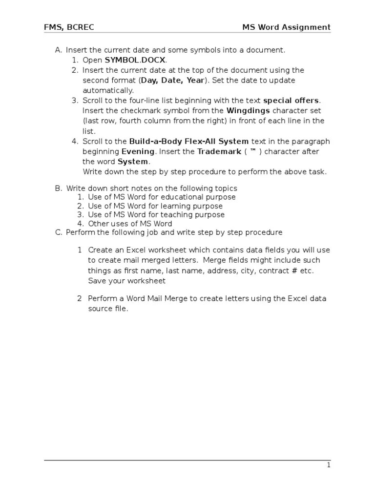 MS Word Assignment | PDF | Microsoft Word | Microsoft Excel