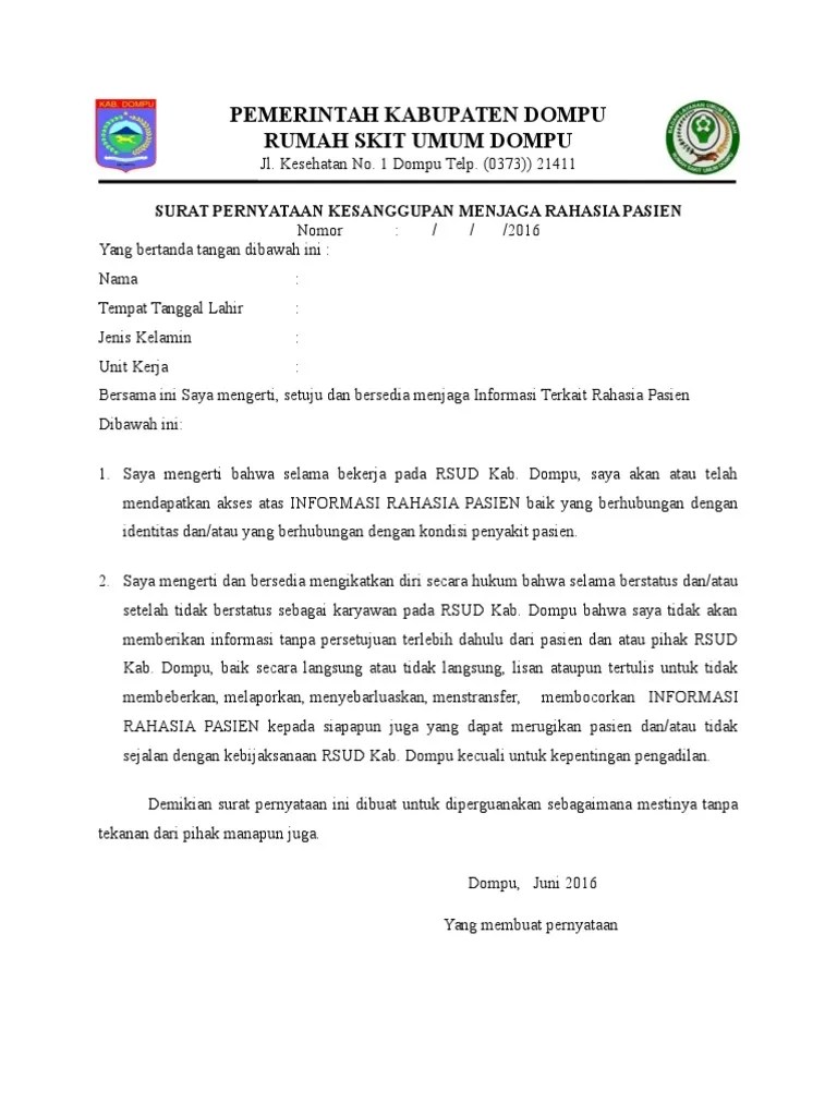 Doc surat pernyataan menjaga kerahasiaan igede suwantara. Surat Pernyataan Kesanggupan Menjaga Rahasia Pasien Pdf