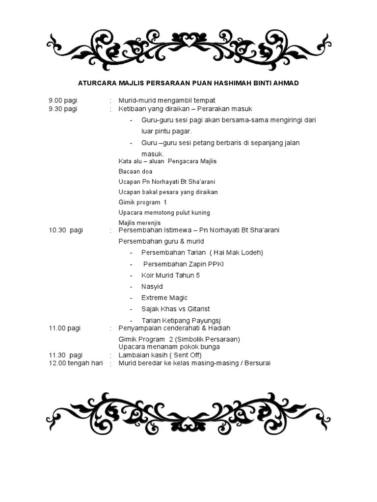 Aturcara Majlis Persaraan Puan Hashimah Binti Ahmad | PDF