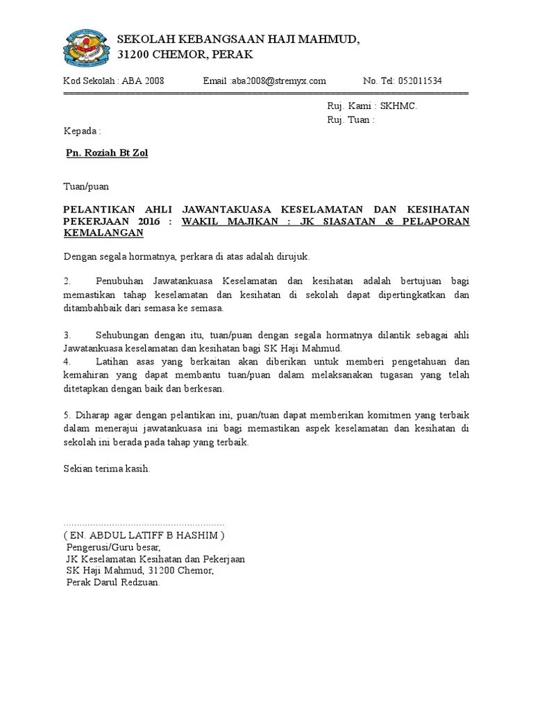Surat perlantikan ini tidak kiralah untuk jawatan apa sekalipun seperti jawatankuasa keselamatan dan kesihatan atau apa sahaja. Lantikan Kkp Roziah Pdf