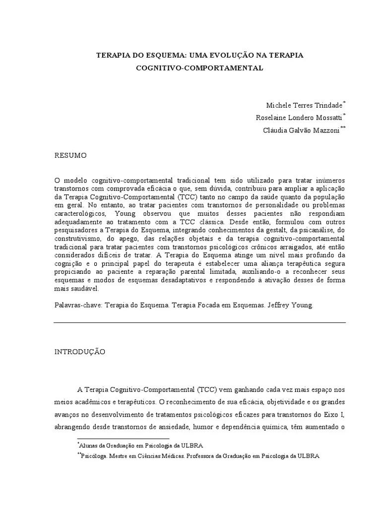 Terapia Do Esquema - Uma Evolução Na Terapia Cognitivo-Comportamental ...