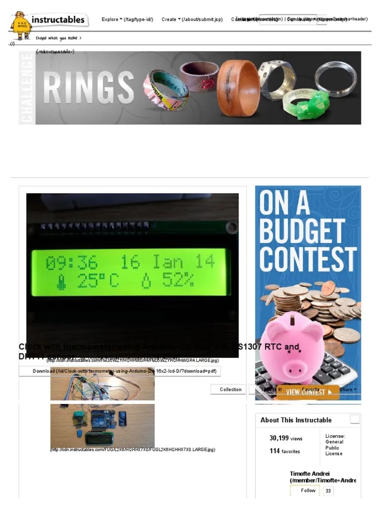 Clock With Thermometer Using Arduino, I2c 16x2 LCD, DS1307 RTC And ...