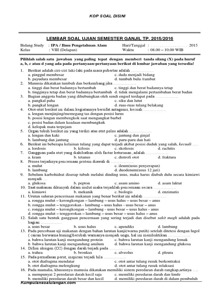 Komplit soal pat ukk ipa kelas 8 balasan kurikulum 2013 th soal ukk. Soal Uts Ipa Kelas 8 Semester 2 Rasanya